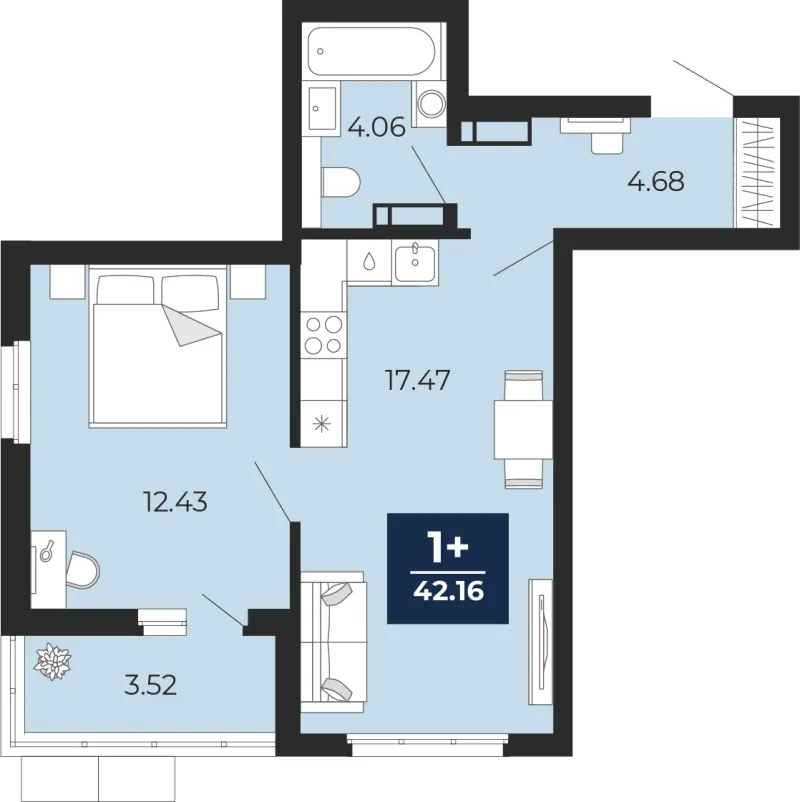1-комн. 42.2 м²