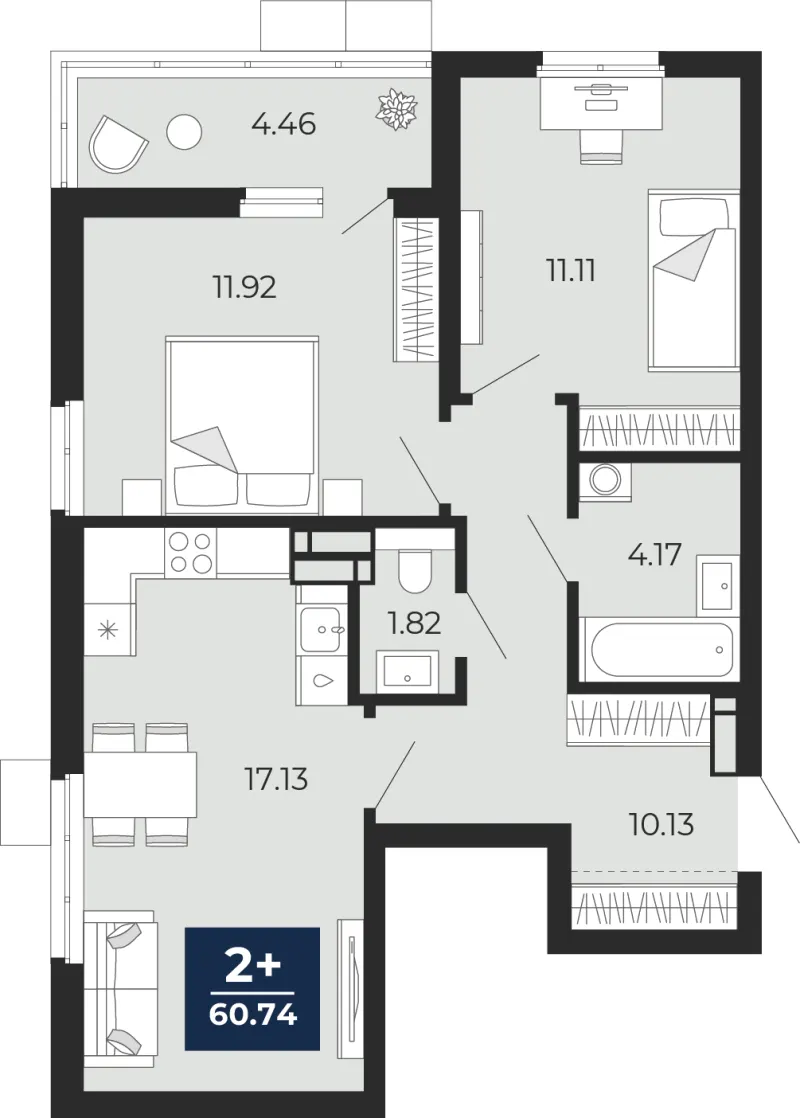 2-комн. 60.7 м²