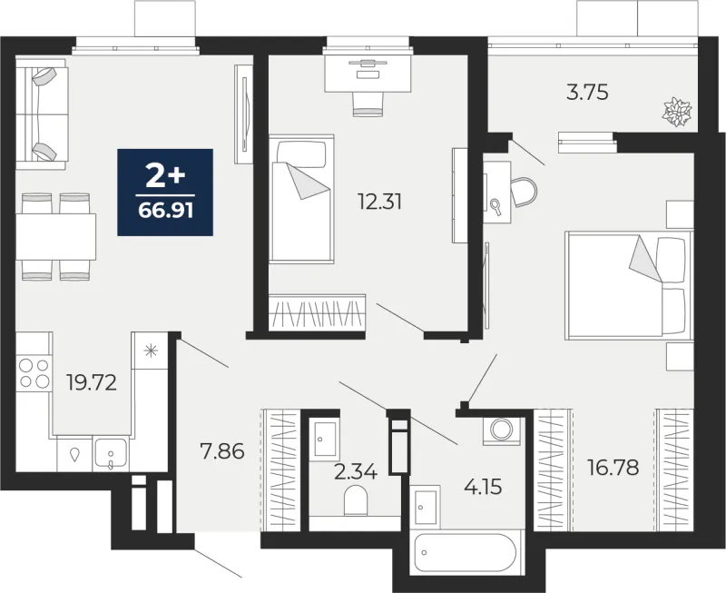 2-комн. 66.9 м²