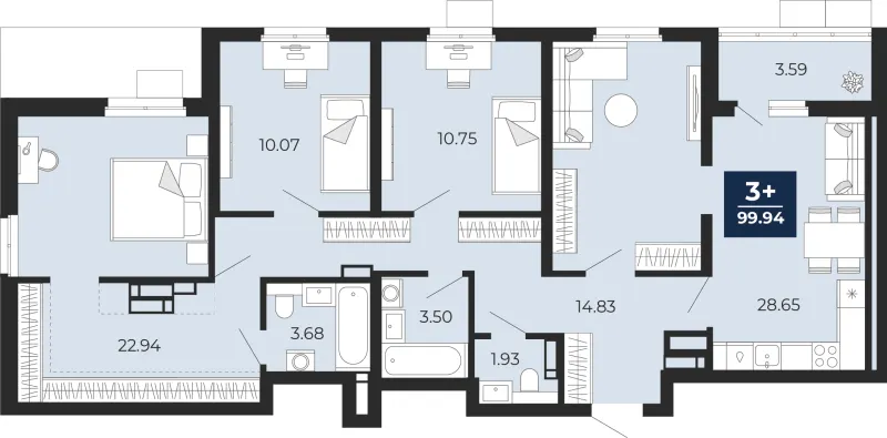 3-комн. 99.9 м²