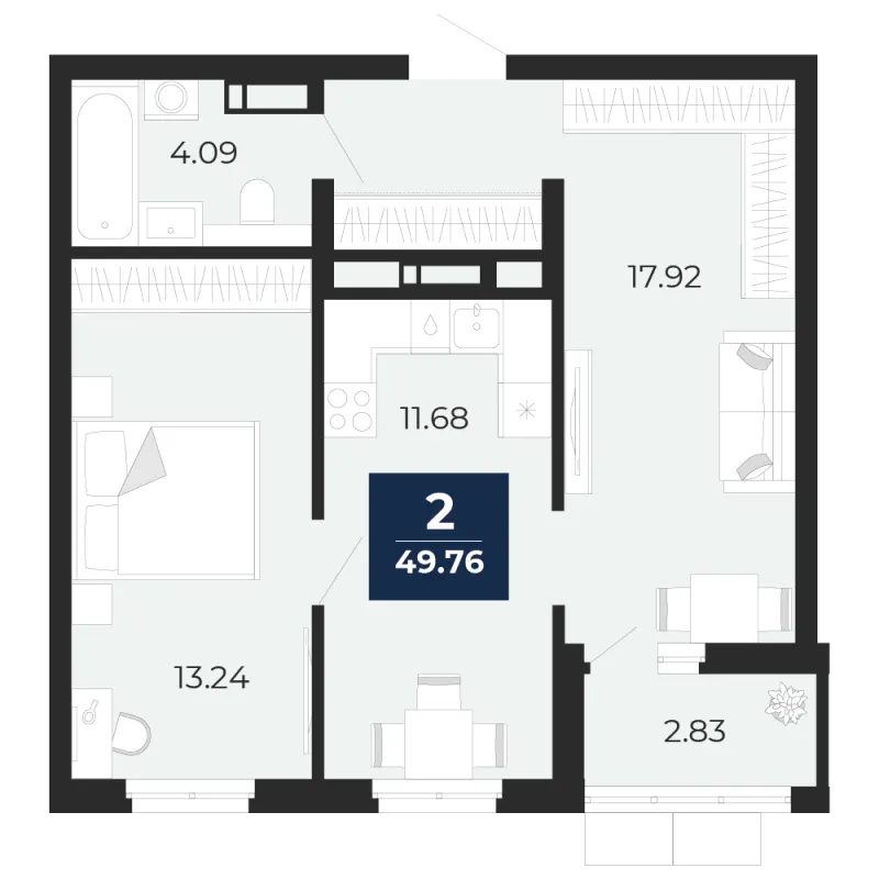 1-комн. 49.8 м²