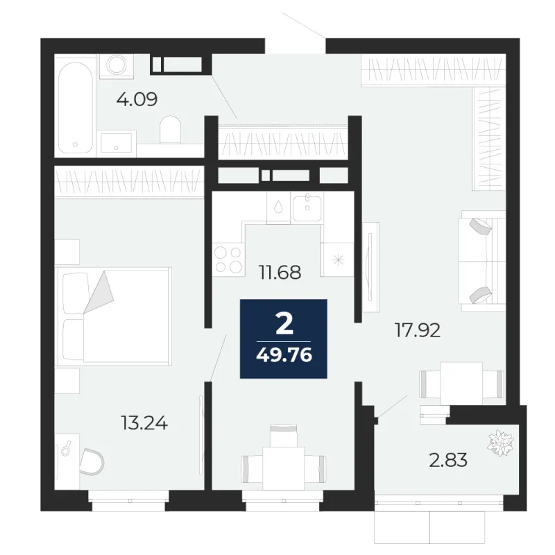 1-комн. 49.8 м²
