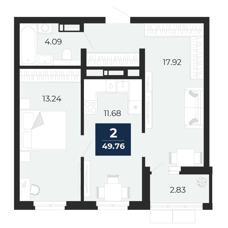 1-комн. 49.8 м²