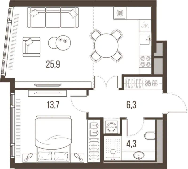 2-комн. 50.9 м²