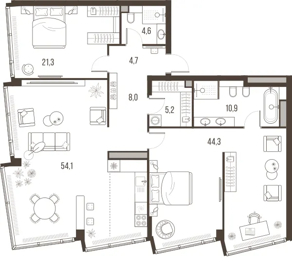 3-комн. 153.1 м²