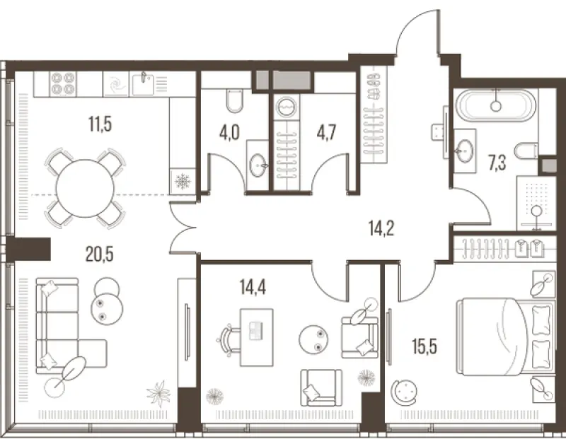3-комн. 92.1 м²