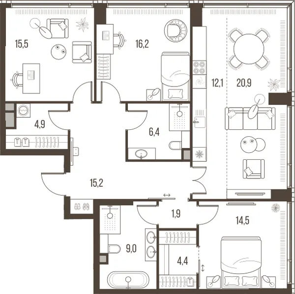 4-комн. 121 м²