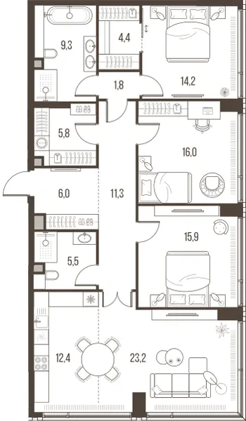 4-комн. 125.8 м²