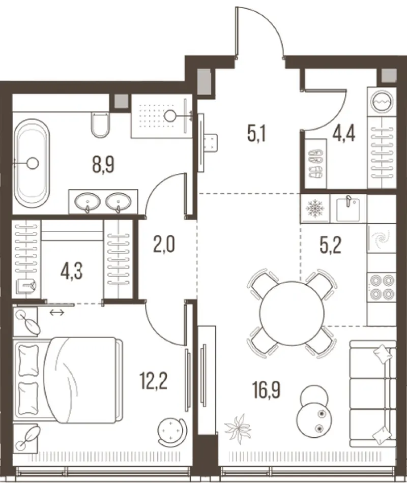 2-комн. 59 м²