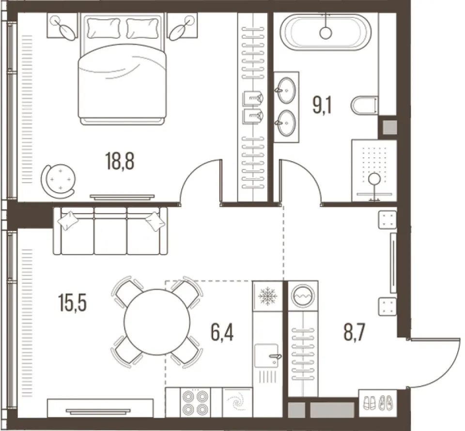 2-комн. 58,5 м²