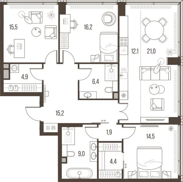 4-комн. 121.1 м²