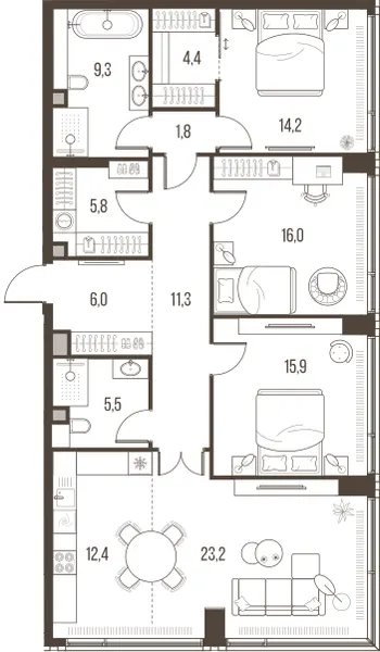 4-комн. 125.8 м²