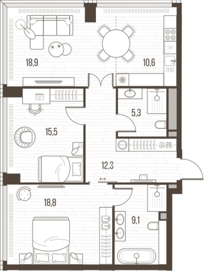 3-комн. 90.5 м²