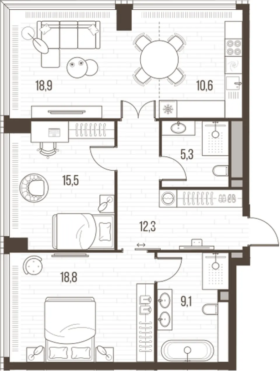 3-комн. 90,5 м²