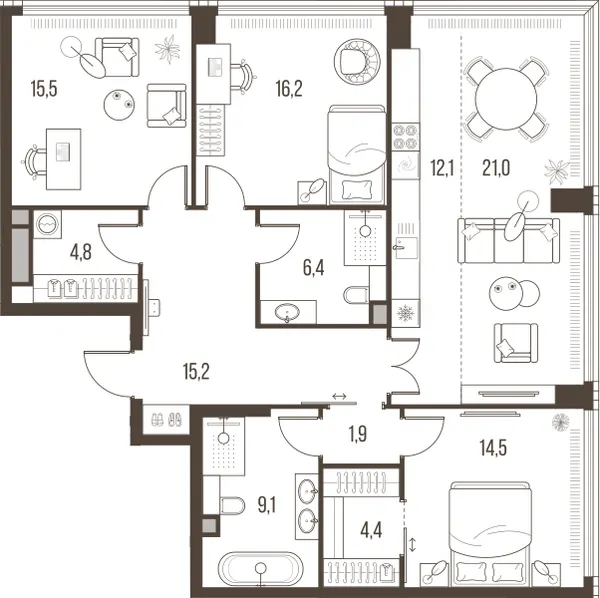 4-комн. 121.1 м²