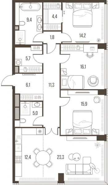 4-комн. 125.6 м²