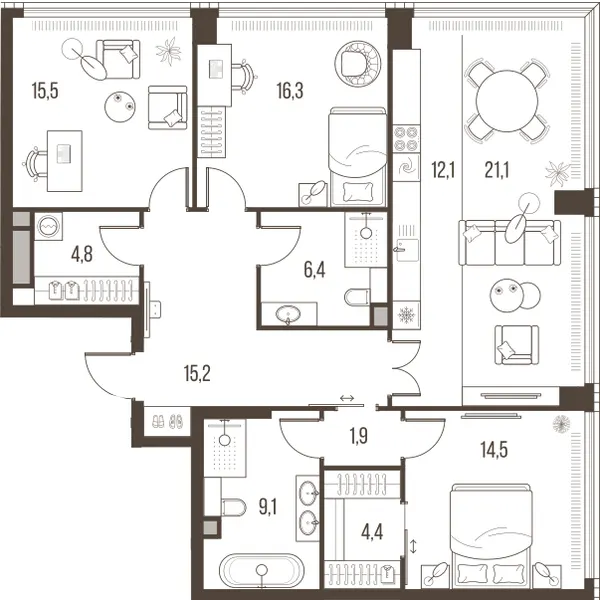 4-комн. 121.3 м²