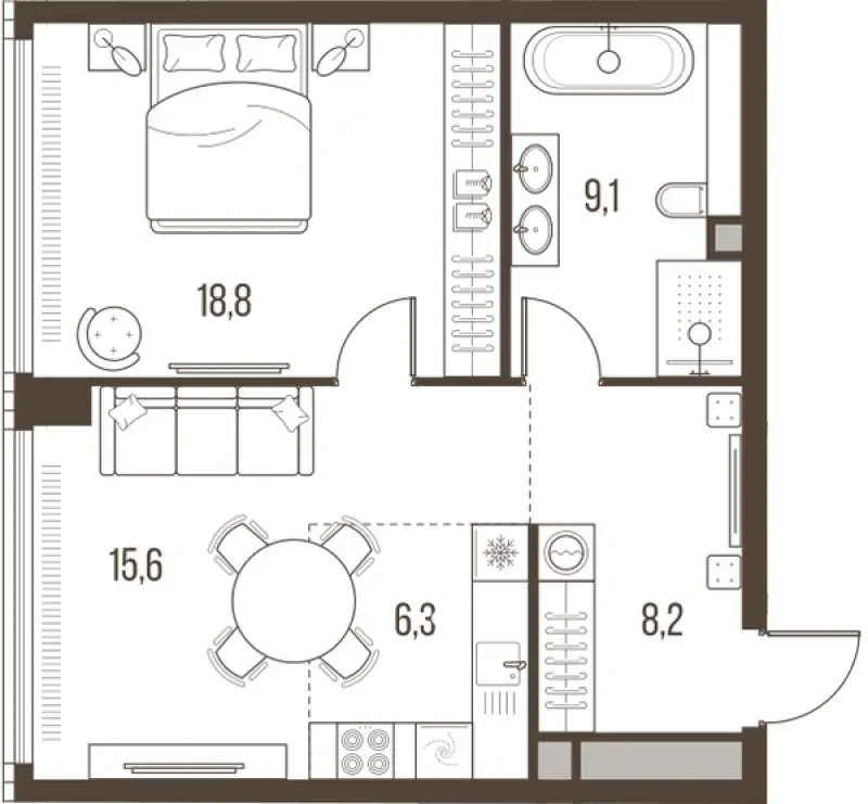 2-комн. 58 м²