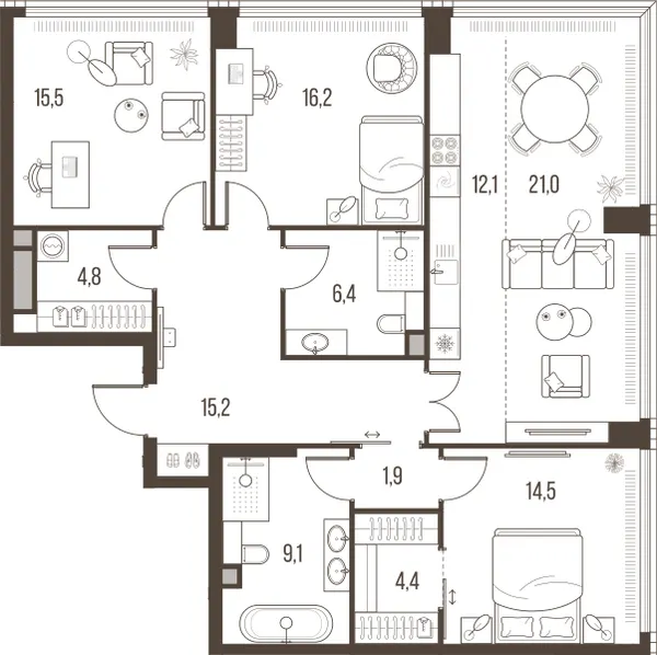 4-комн. 121.1 м²