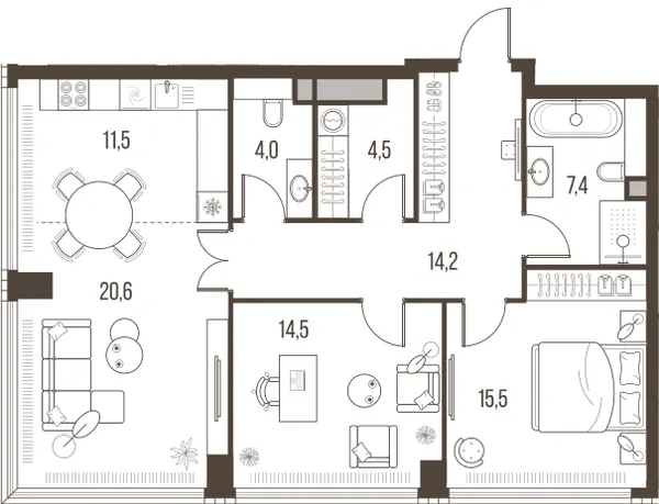 3-комн. 92.2 м²