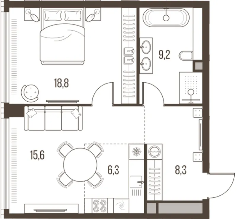 2-комн. 58.2 м²