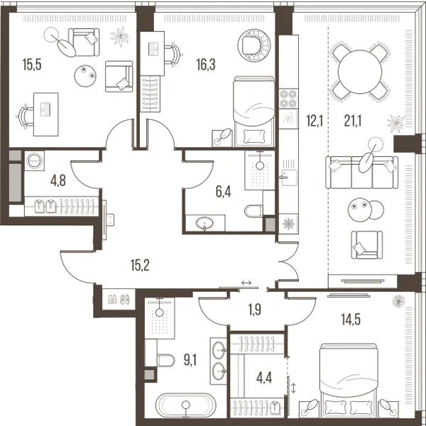 4-комн. 121.3 м²
