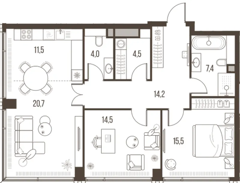 3-комн. 92.3 м²