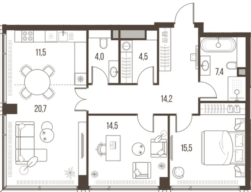 3-комн. 92,3 м²