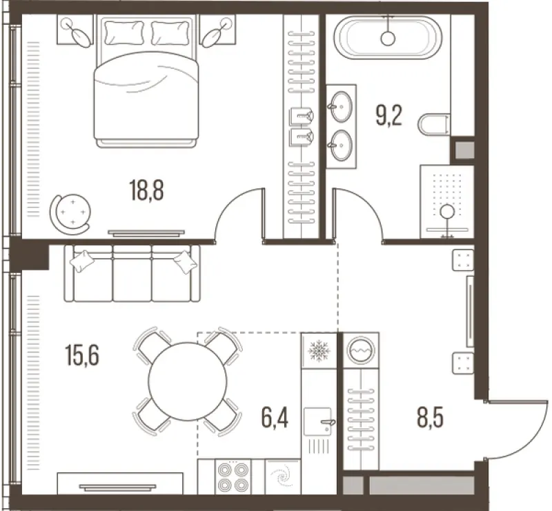 2-комн. 58.5 м²