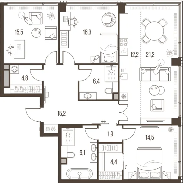 4-комн. 121.5 м²