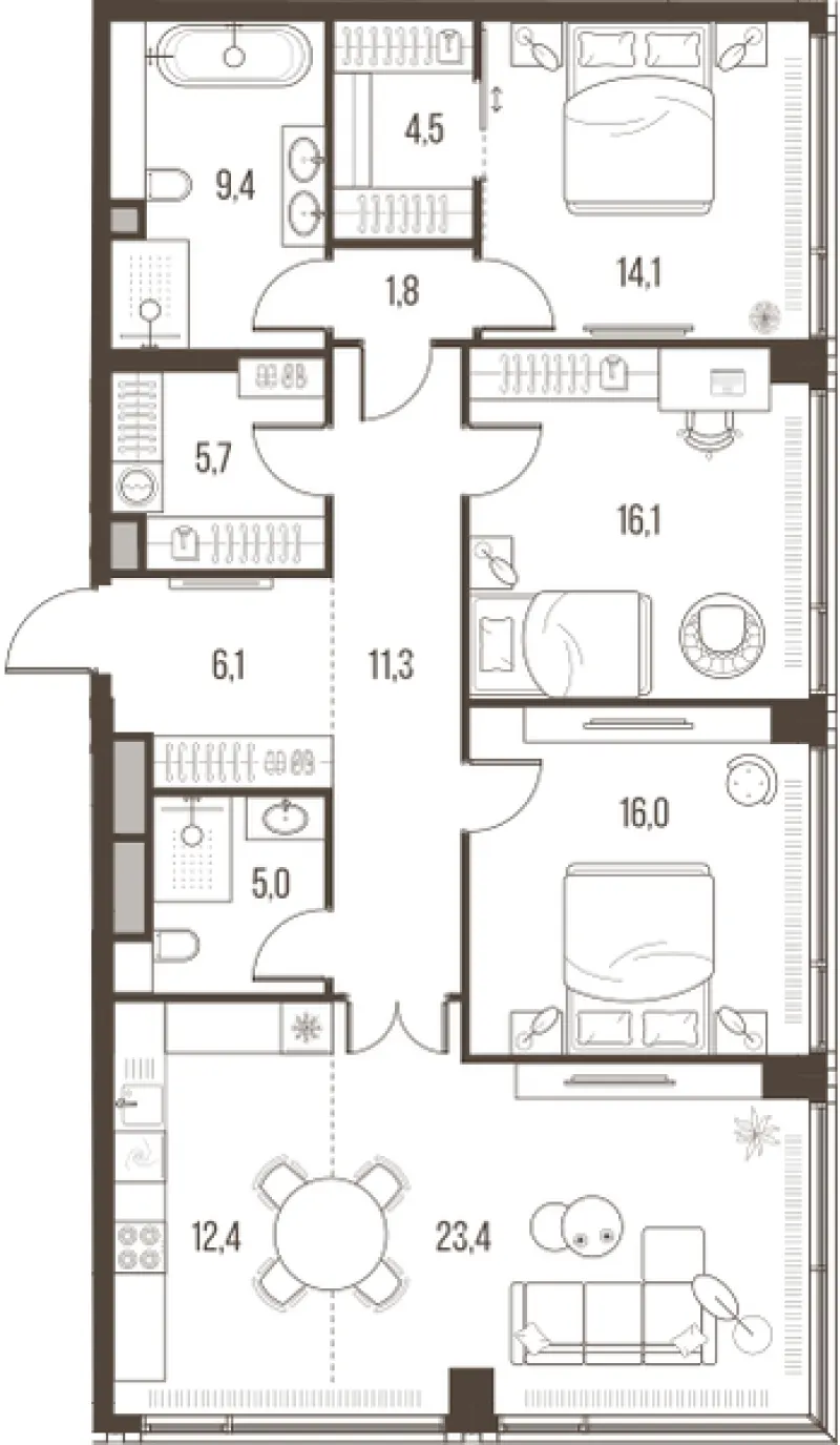 4-комн. 125.8 м²