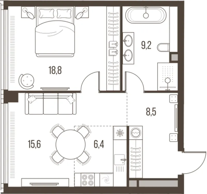 2-комн. 58.5 м²