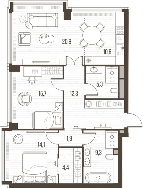 3-комн. 94.4 м²