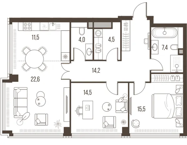 3-комн. 94.2 м²