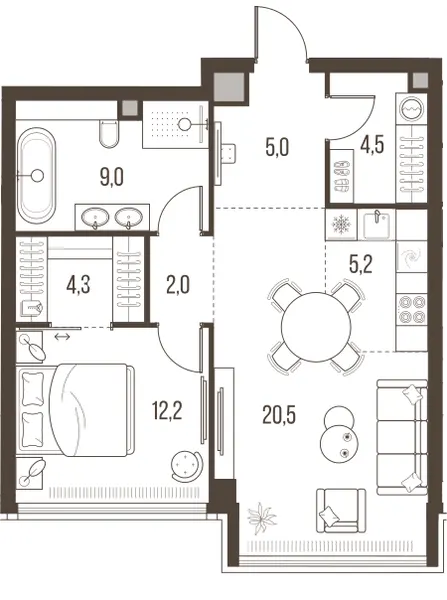 2-комн. 62.7 м²