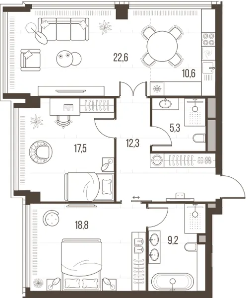 3-комн. 96.3 м²