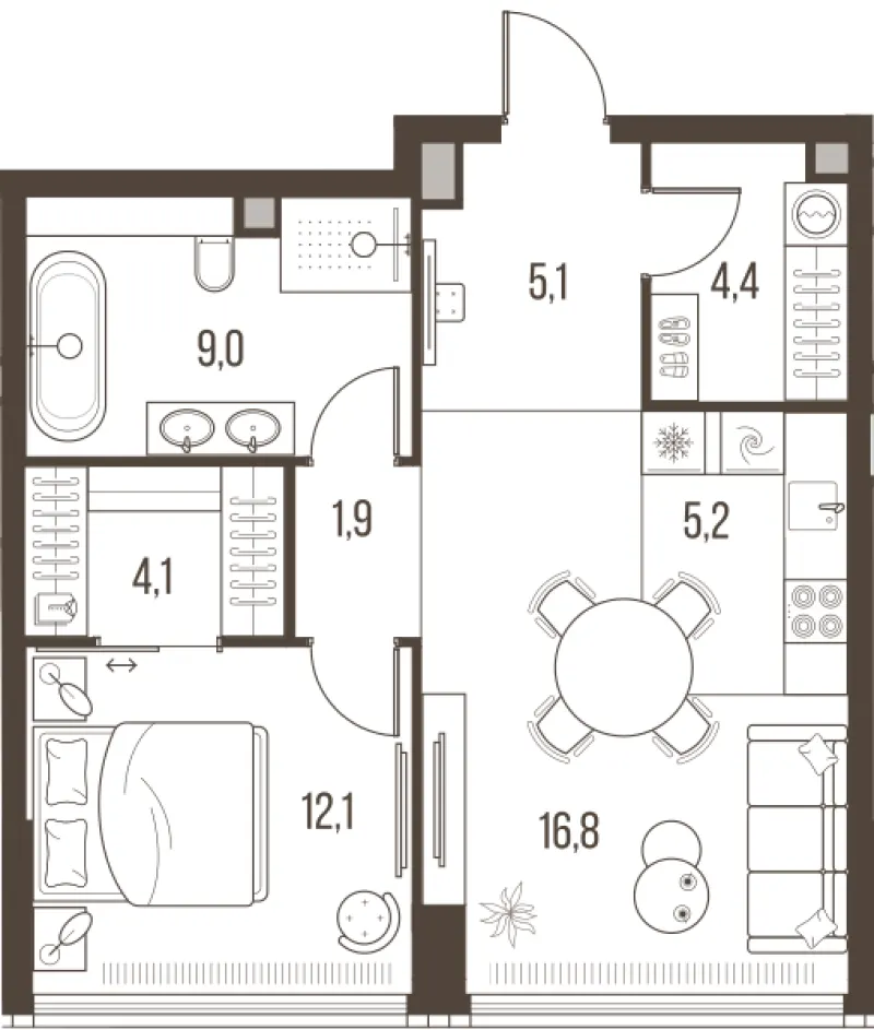 2-комн. 58.6 м²