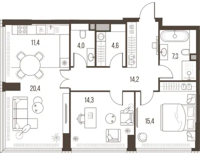 91,6 м² — планировка