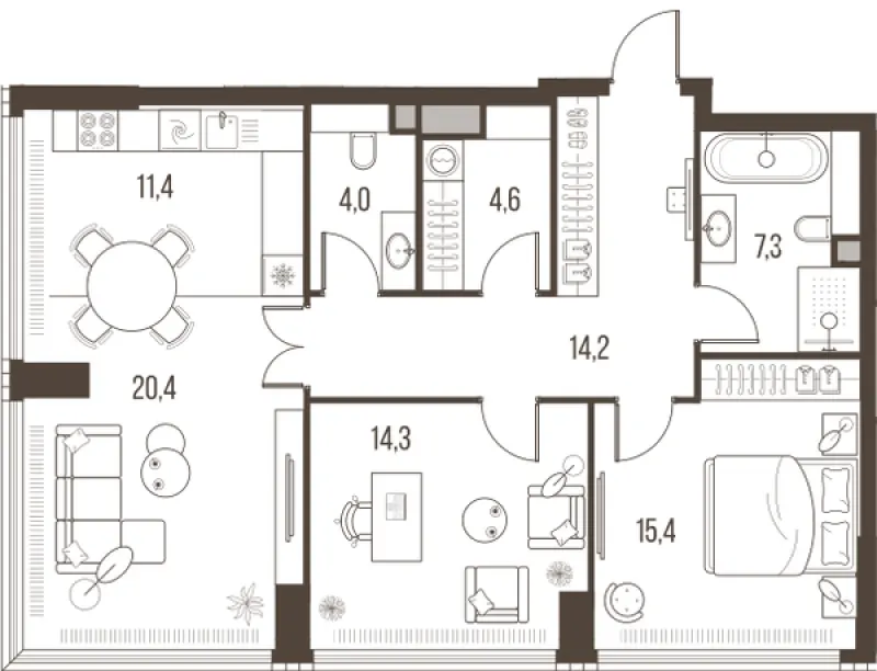 3-комн. 91.6 м²