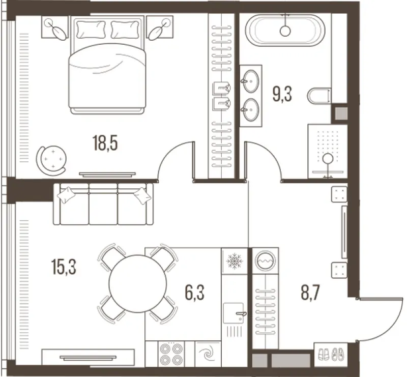 2-комн. 58.1 м²