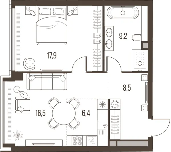 2-комн. 58.5 м²