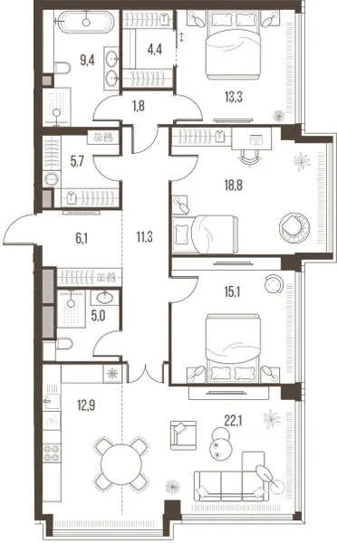 4-комн. 125.9 м²