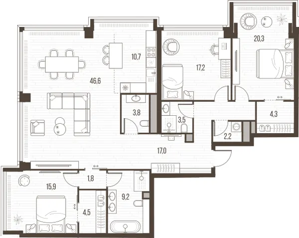 4-комн. 157 м²