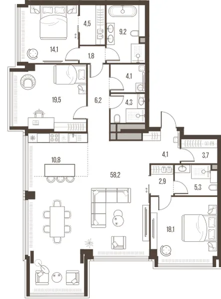 4-комн. 166.8 м²