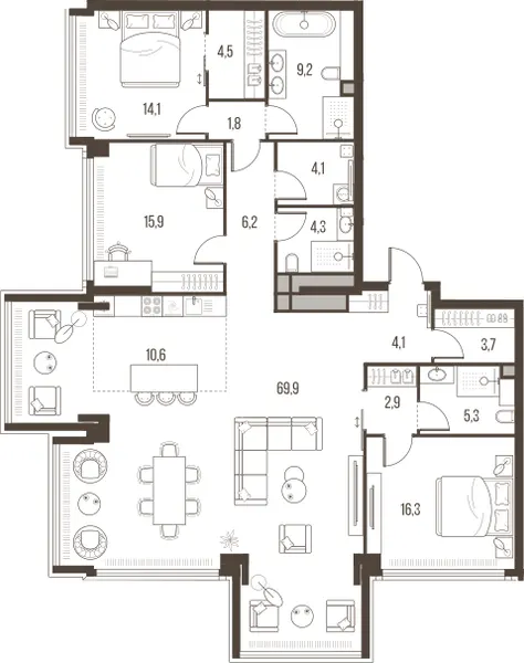 4-комн. 172.9 м²