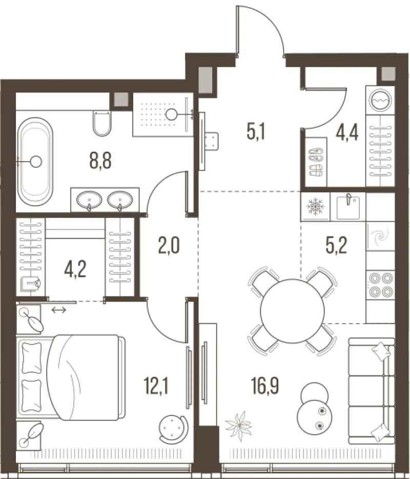 2-комн. 58.7 м²