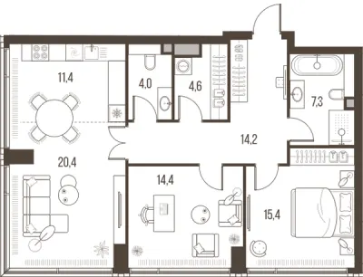 91,7 м² — планировка