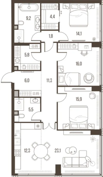 125,4 м² — планировка