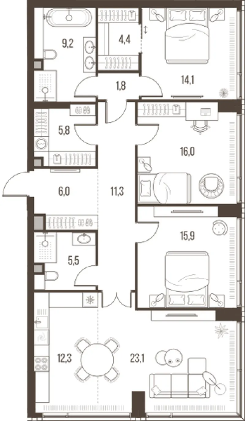 4-комн. 125.4 м²