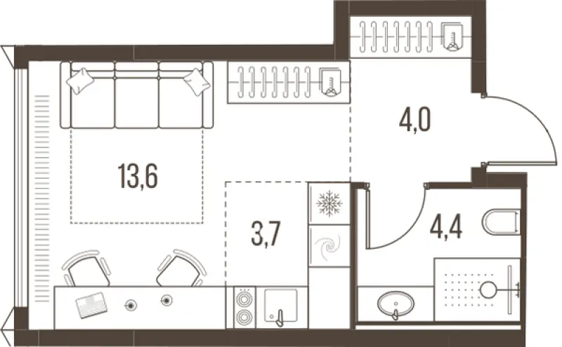 1-комн. 25.7 м²